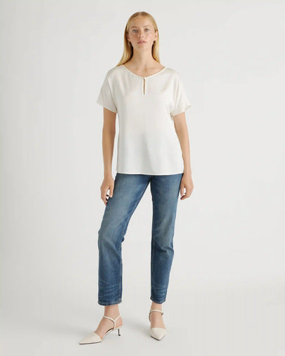 Washable Stretch Silk Reversible V-Neck Blouse