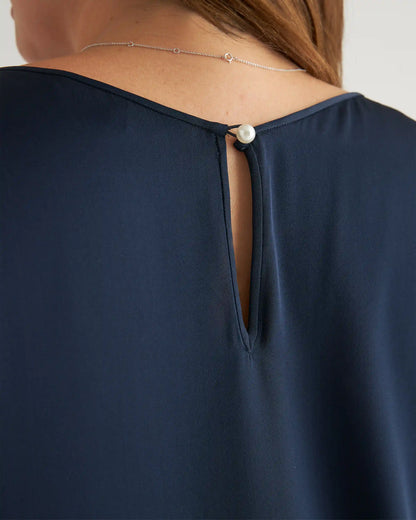 Washable Stretch Silk Reversible V-Neck Blouse