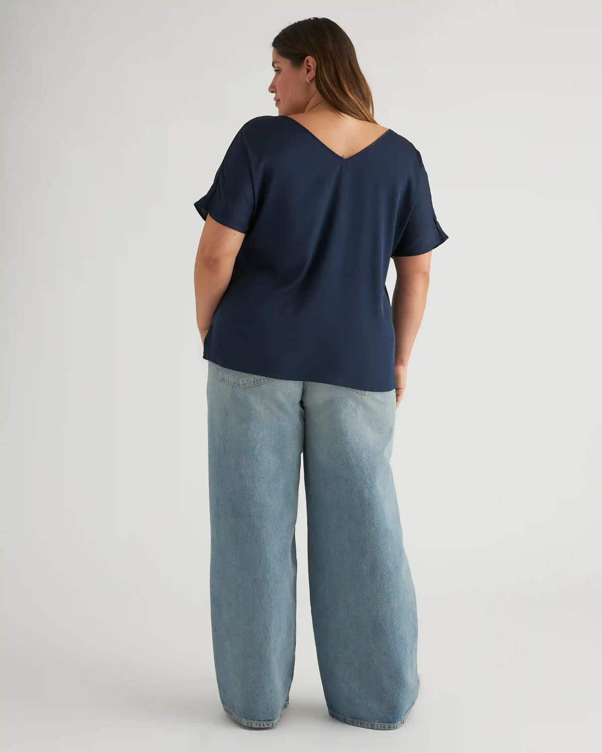 Washable Stretch Silk Reversible V-Neck Blouse