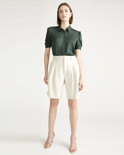 Washable Stretch Silk Puff Sleeve Blouse