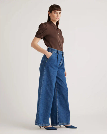Washable Stretch Silk Puff Sleeve Blouse