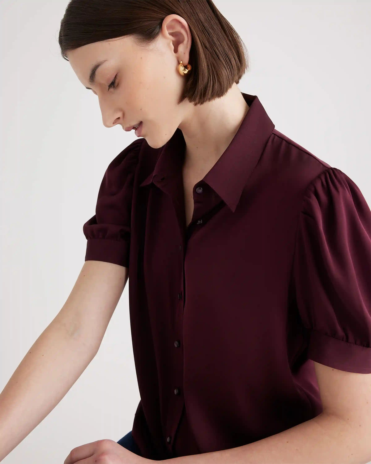Washable Stretch Silk Puff Sleeve Blouse
