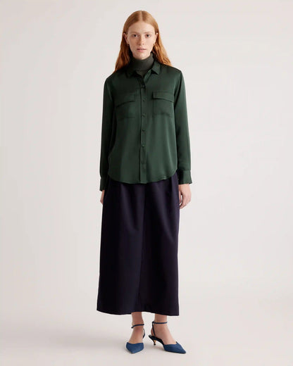 Washable Stretch Silk Utility Long Sleeve Blouse