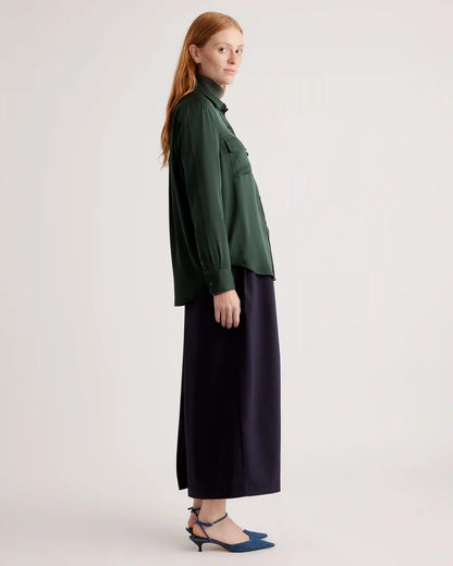 Washable Stretch Silk Utility Long Sleeve Blouse