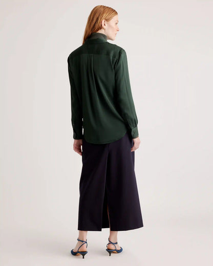 Washable Stretch Silk Utility Long Sleeve Blouse