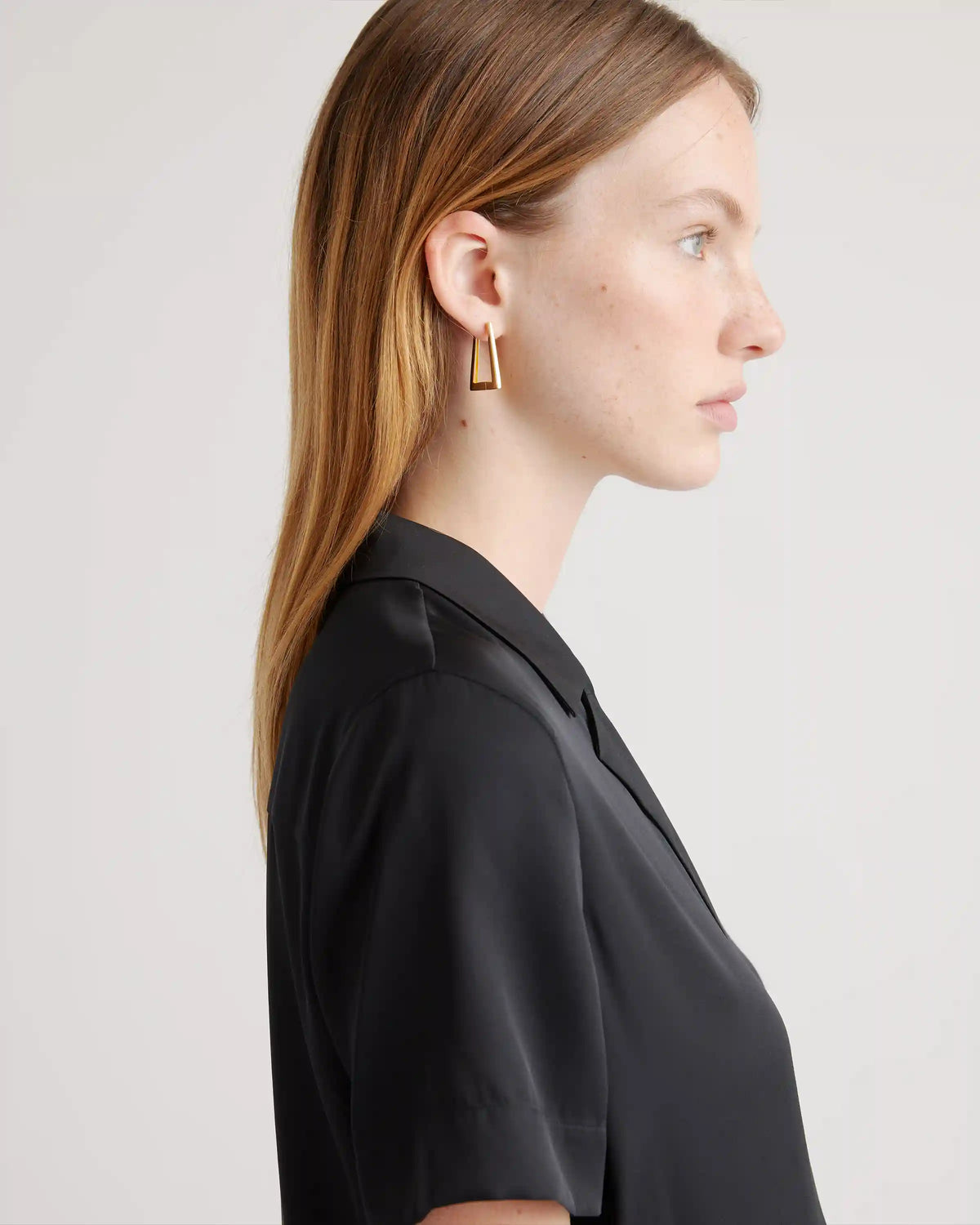 Washable Stretch Silk Short Sleeve Notch Collar Blouse