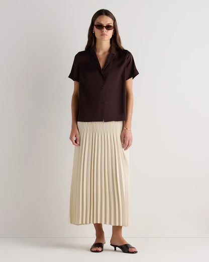 Washable Stretch Silk Short Sleeve Notch Collar Blouse