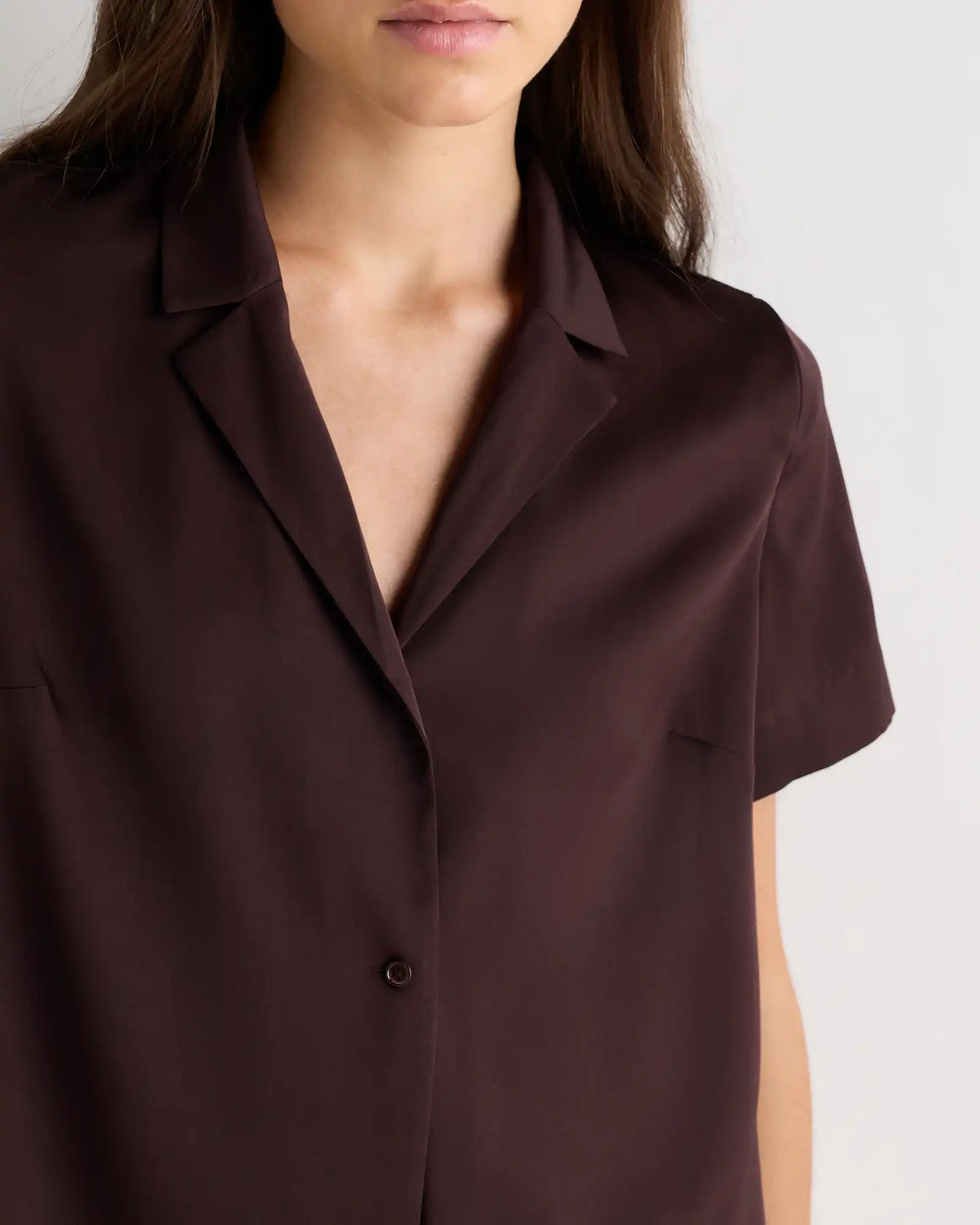 Washable Stretch Silk Short Sleeve Notch Collar Blouse