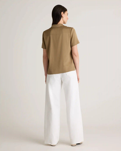 Washable Stretch Silk Short Sleeve Notch Collar Blouse