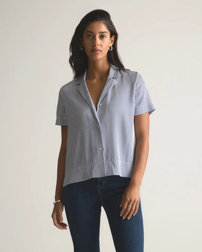 Washable Stretch Silk Short Sleeve Notch Collar Blouse