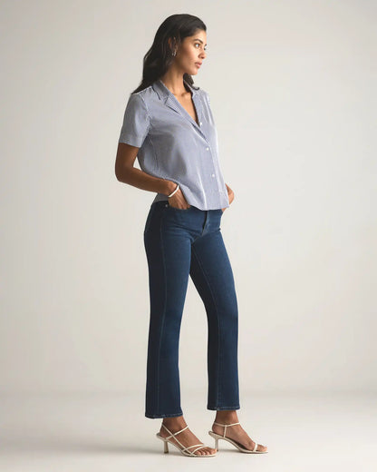Washable Stretch Silk Short Sleeve Notch Collar Blouse