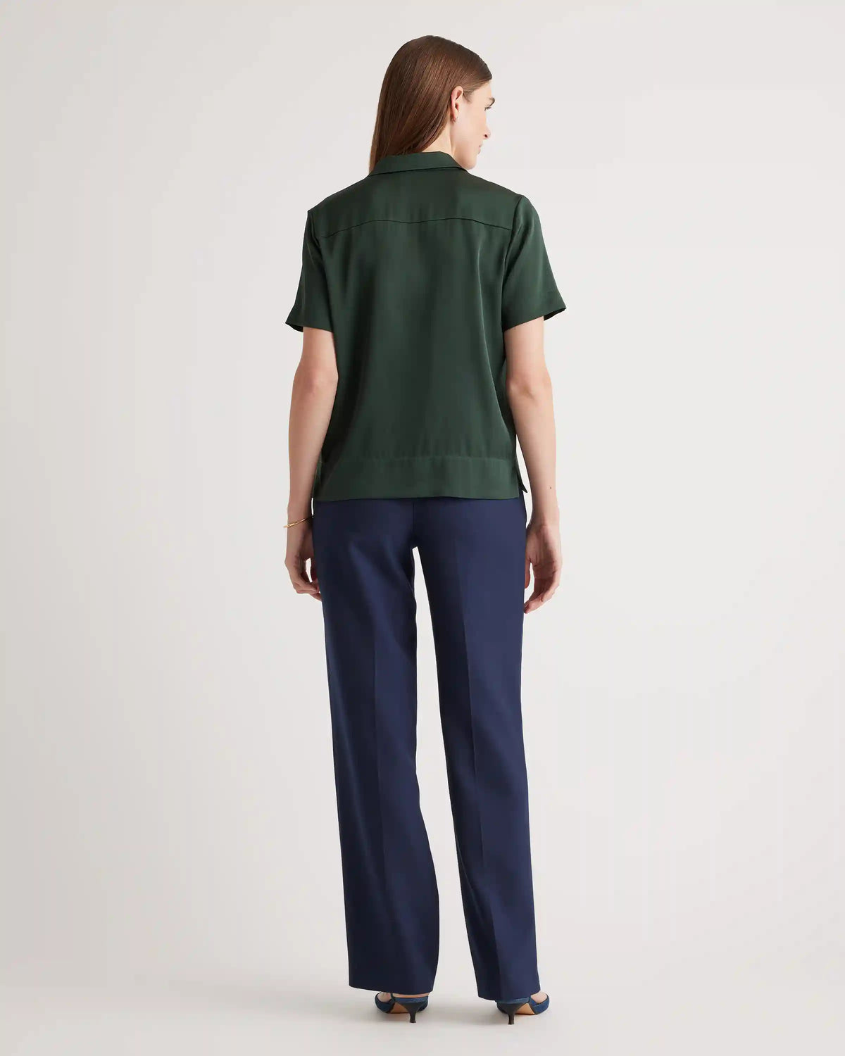 Washable Stretch Silk Short Sleeve Notch Collar Blouse