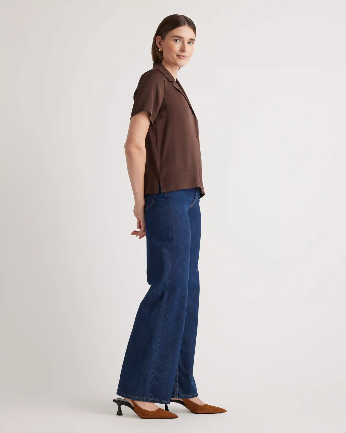 Washable Stretch Silk Short Sleeve Notch Collar Blouse