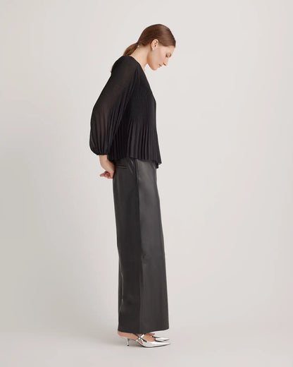 Chiffon Pleated V-Neck Blouse