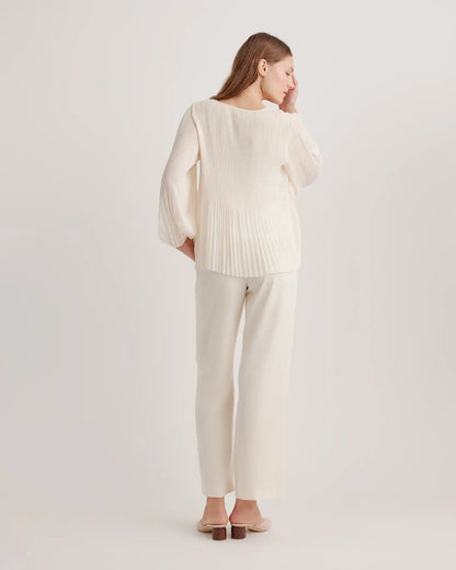 Chiffon Pleated V-Neck Blouse