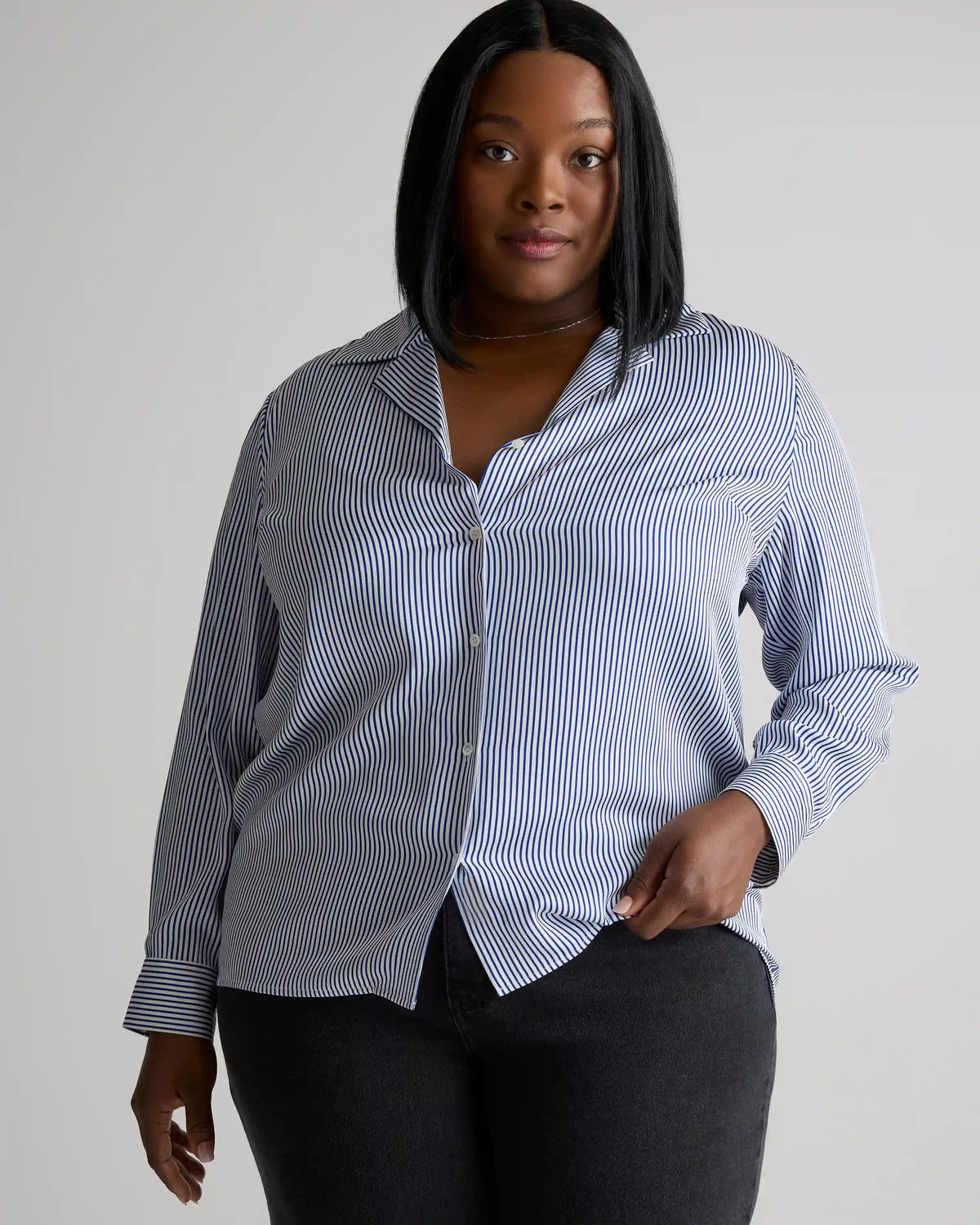 Washable Stretch Silk Notch Collar Blouse
