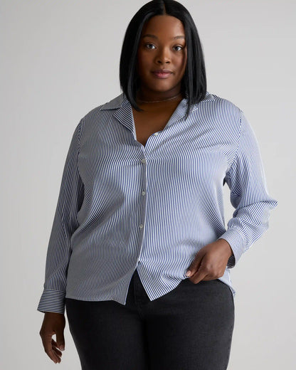 Washable Stretch Silk Notch Collar Blouse