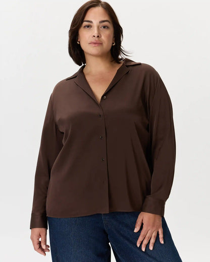 Washable Stretch Silk Notch Collar Blouse