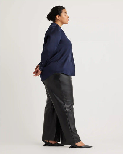 Washable Stretch Silk Notch Collar Blouse