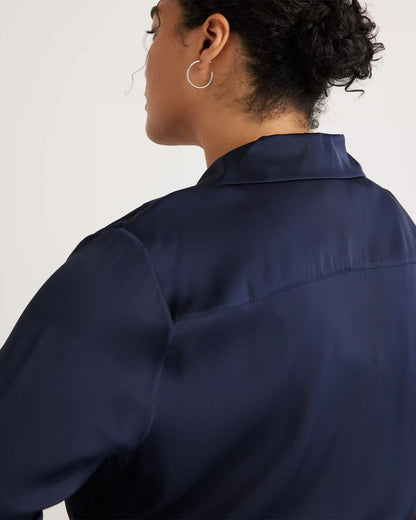 Washable Stretch Silk Notch Collar Blouse