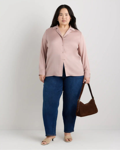 Washable Stretch Silk Notch Collar Blouse