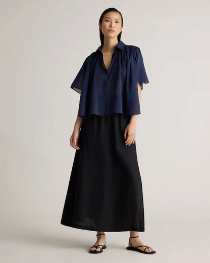 Cotton-Silk Voile Short Sleeve Blouse