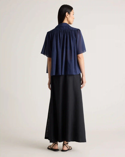 Cotton-Silk Voile Short Sleeve Blouse