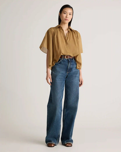 Cotton-Silk Voile Short Sleeve Blouse