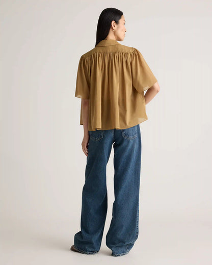 Cotton-Silk Voile Short Sleeve Blouse