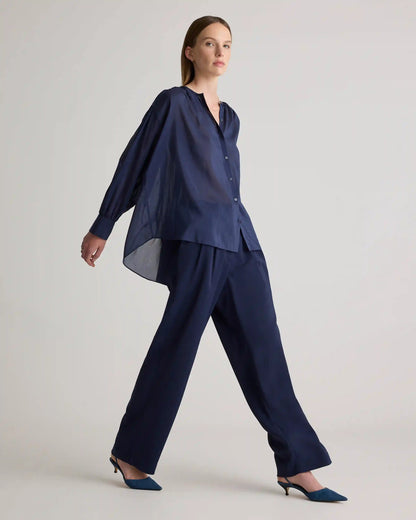 Cotton-Silk Voile Blouson Blouse