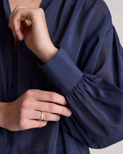 Cotton-Silk Voile Blouson Blouse