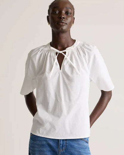 100% Organic Cotton Poplin Split Neck Top