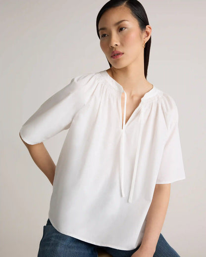 100% Organic Cotton Poplin Split Neck Top
