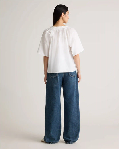 100% Organic Cotton Poplin Split Neck Top