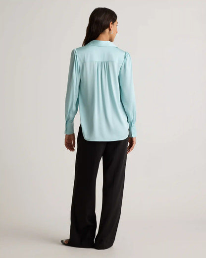 Washable Stretch Silk Split Neck Blouse