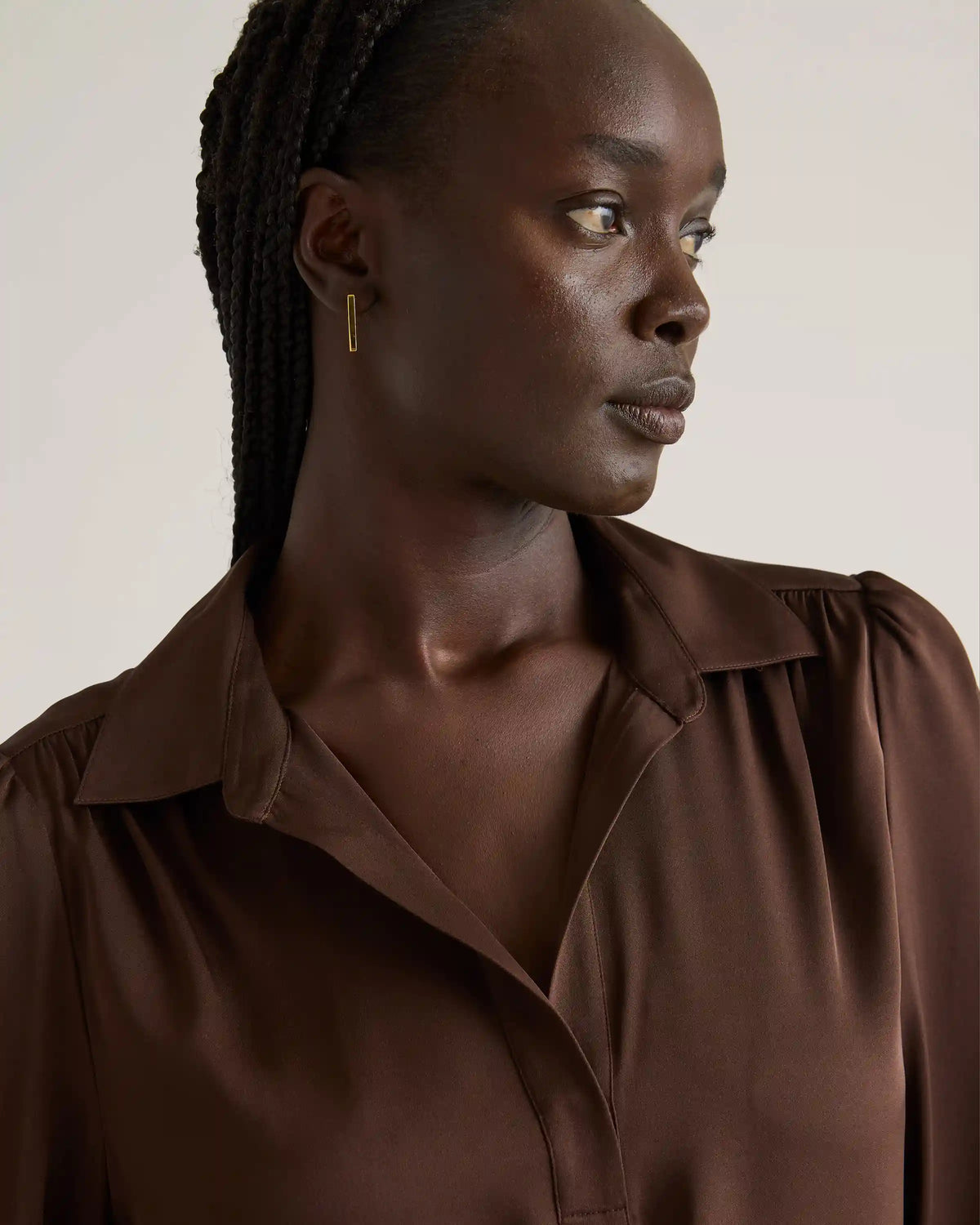 Washable Stretch Silk Split Neck Blouse