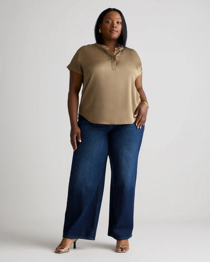 Washable Stretch Silk Dolman Sleeve Blouse