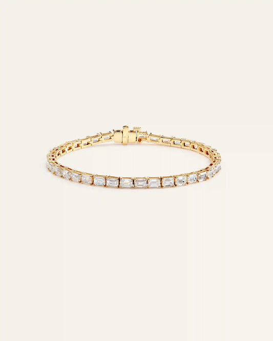 14K Gold Lab Grown Diamond East-West Emerald Tennis Bracelet - 10ctw