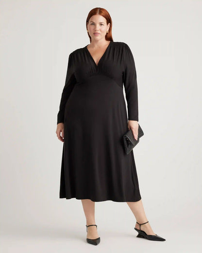 Tencel Jersey V-Neck Long Sleeve Midi Dress