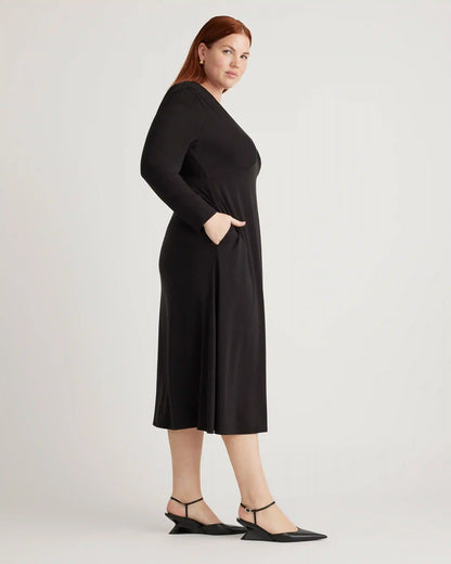 Tencel Jersey V-Neck Long Sleeve Midi Dress