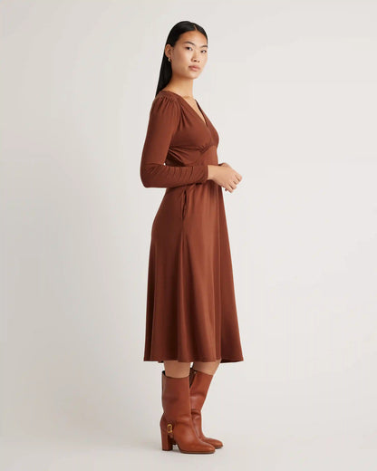 Tencel Jersey V-Neck Long Sleeve Midi Dress