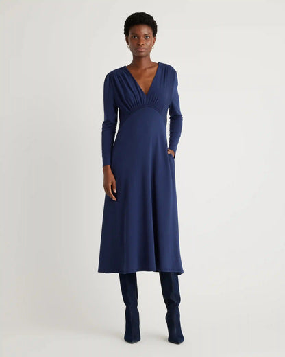 Tencel Jersey V-Neck Long Sleeve Midi Dress