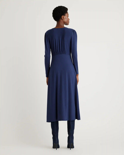 Tencel Jersey V-Neck Long Sleeve Midi Dress