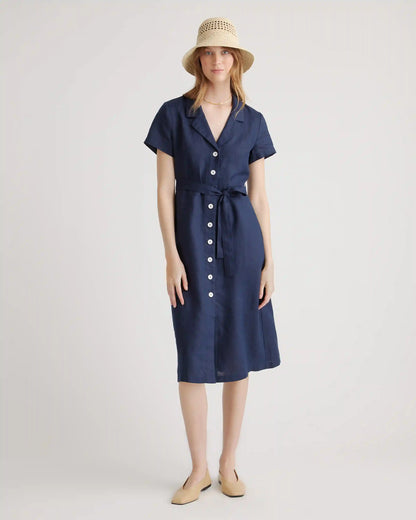 100% European Linen Button Front Dress