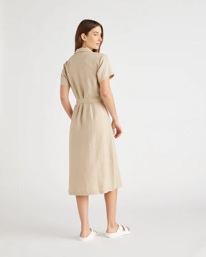 100% European Linen Button Front Dress