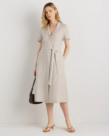 100% European Linen Button Front Dress