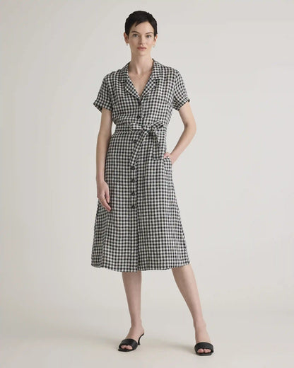 100% European Linen Button Front Dress