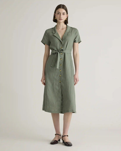 100% European Linen Button Front Dress