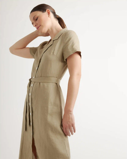 100% European Linen Button Front Dress