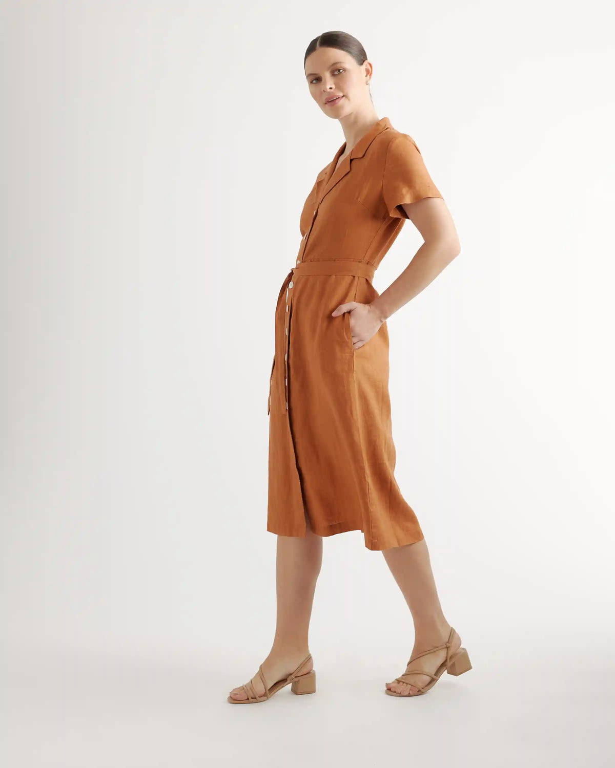 100% European Linen Button Front Dress